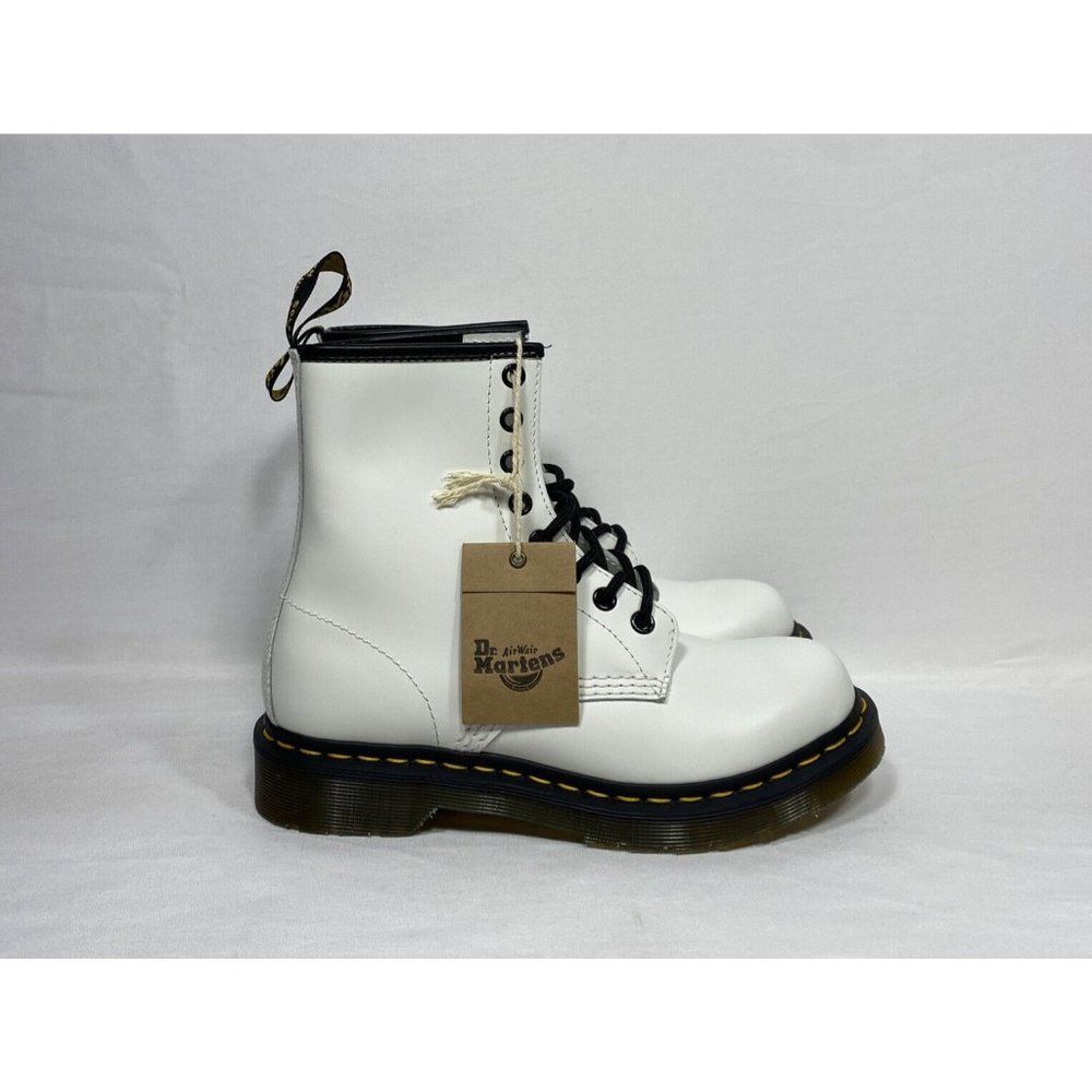 Dr. Martens White Leather Boots with Black Laces